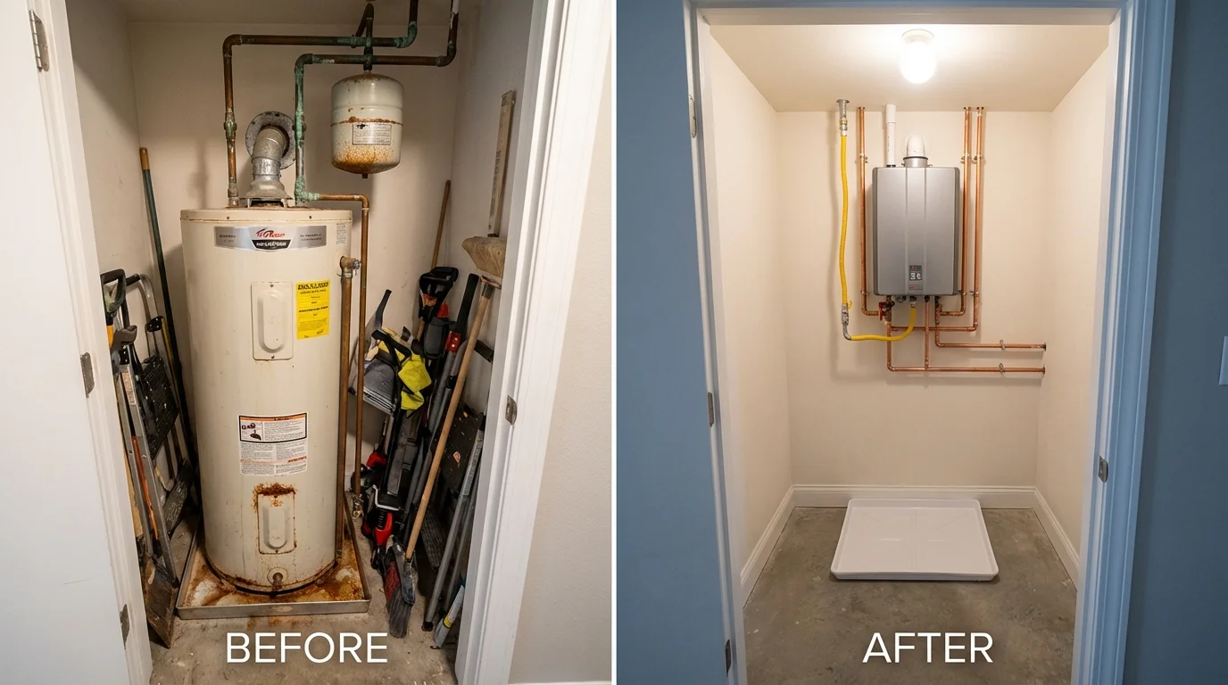 Tank water heater versus wall-mounted tankless unit comparison for Beaver Dam, WI homeowners